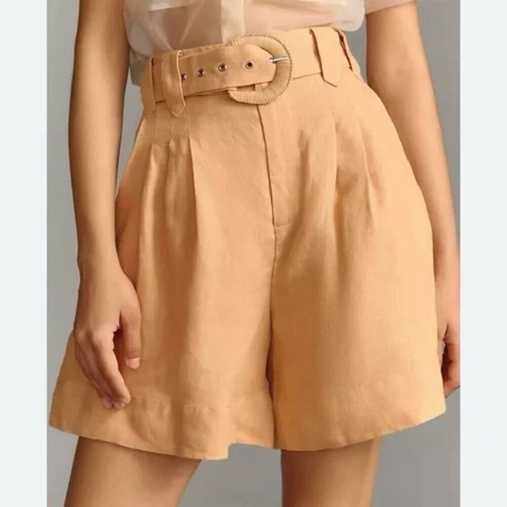 Farm Rio Womens Tan/Beige Tailored Linen Belted  Paperbag Shorts   -XL